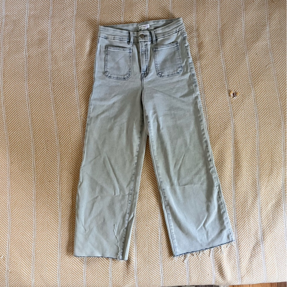 Good American Light Denim Wide-Leg cropped Jeans 29